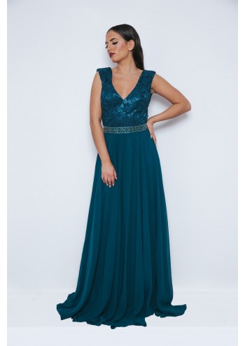 Caytlan Midnight Teal Long Dress 1013409 Front
