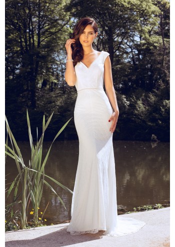 Ivory V Neck Lace Dynasty Bridal Dress 1033207