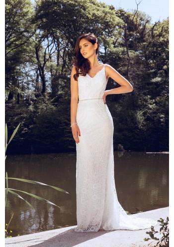 Ivory V Neck Lace Dynasty Bridal Dress 1033210