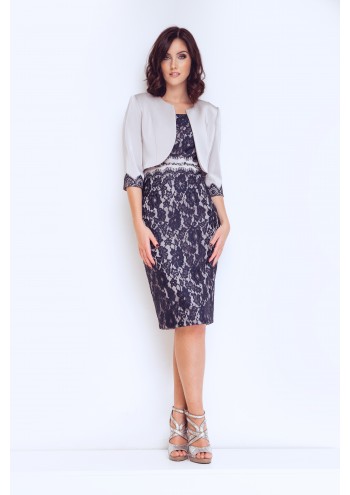 Silver and Navy Cocktail Dress and Jacket Dynasty 1073014