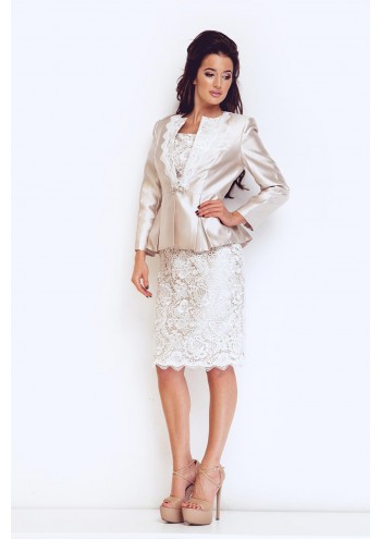 Champagne Lace Cocktail Dress and Peplum Style Jacket Dynasty 1073025