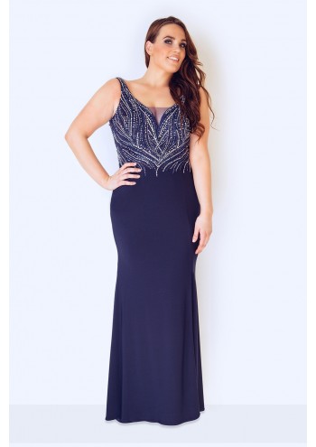 Navy Plus Size Dress with Plunging V Neck Dynasty 31013204