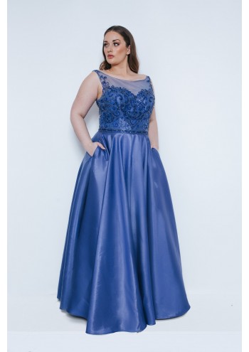 Vanida Royal Blue Ballgown with Scarf 31013401 Front