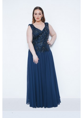 Tye Navy Long Dress with Scarf 31013403 Front