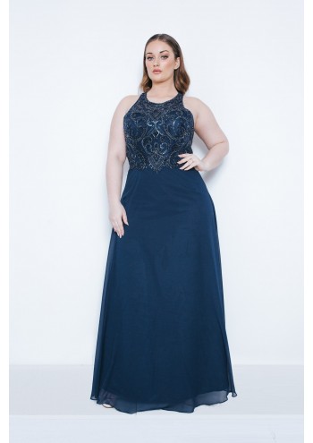 Kiaria Navy Long Dress with Scarf 31013404 Front