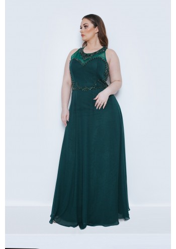 Abriz Hunter Green Long Dress with Scarf 31013406 